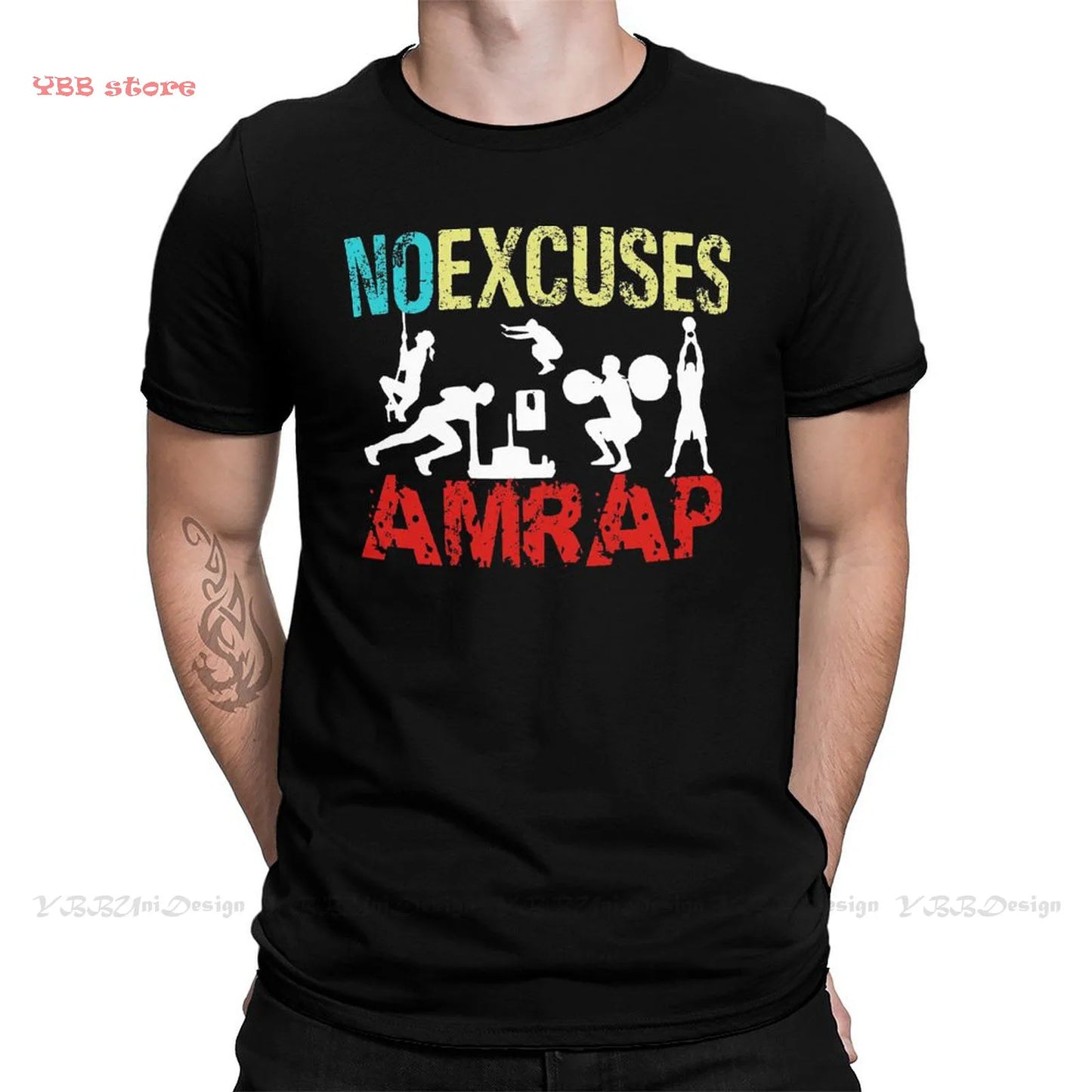 Camiseta negra Sin excusas Fitness GIMNASIO algodón puro S a 6XL