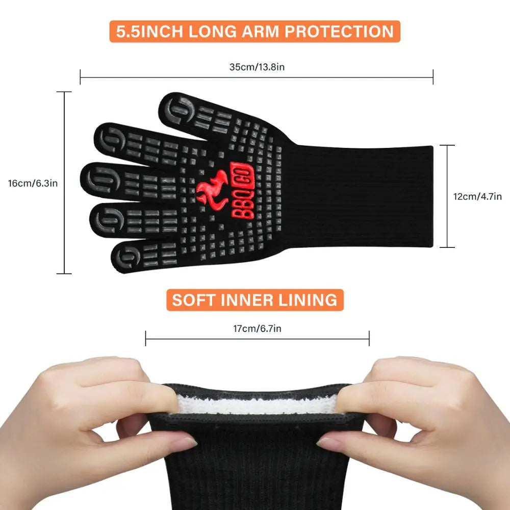 Guantes para barbacoa Inkbird de 14 pulgadas 1472℉ extremadamente resistentes al calor aislados de silicona antideslizantes.