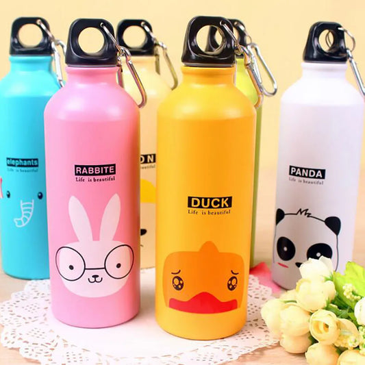 Botella 500ML aluminio portátil con decoración  incluye 2 cepillos para limpieza