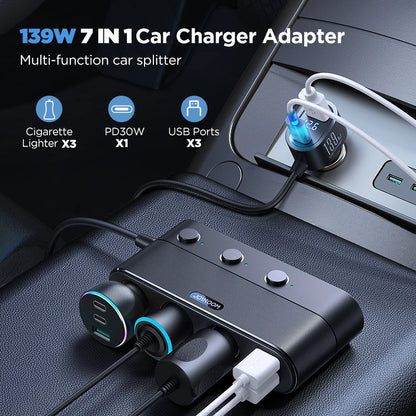 139W 7 en 1 Adaptador de cargador de coche