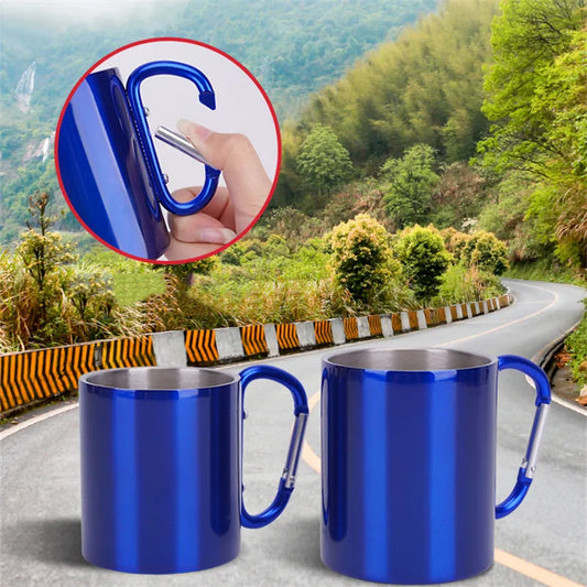 Taza de camping 220/300ML acero inoxidable con mango Mosquetón