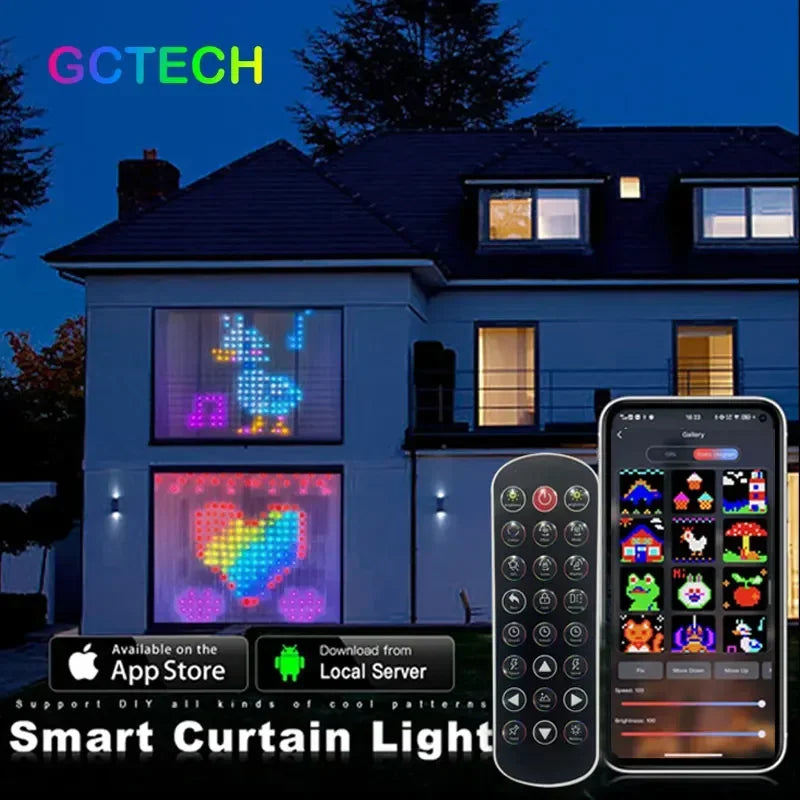 Cortina de luces LED RGB inteligente, Control por aplicación Bluetooth