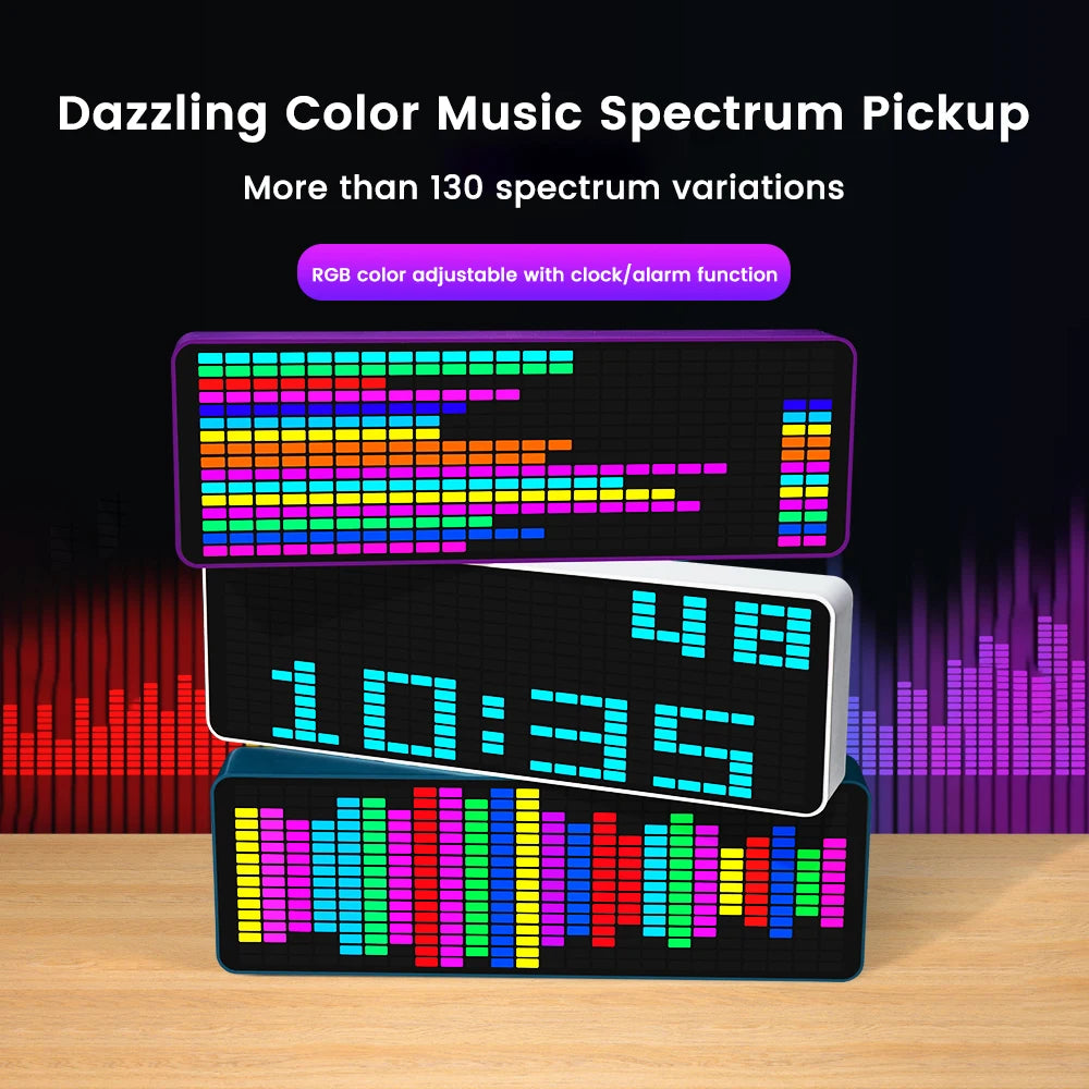 Pantalla de espectro de música LED Luz RGB colorido Reloj electrónico Indicador de nivel de control de voz USB