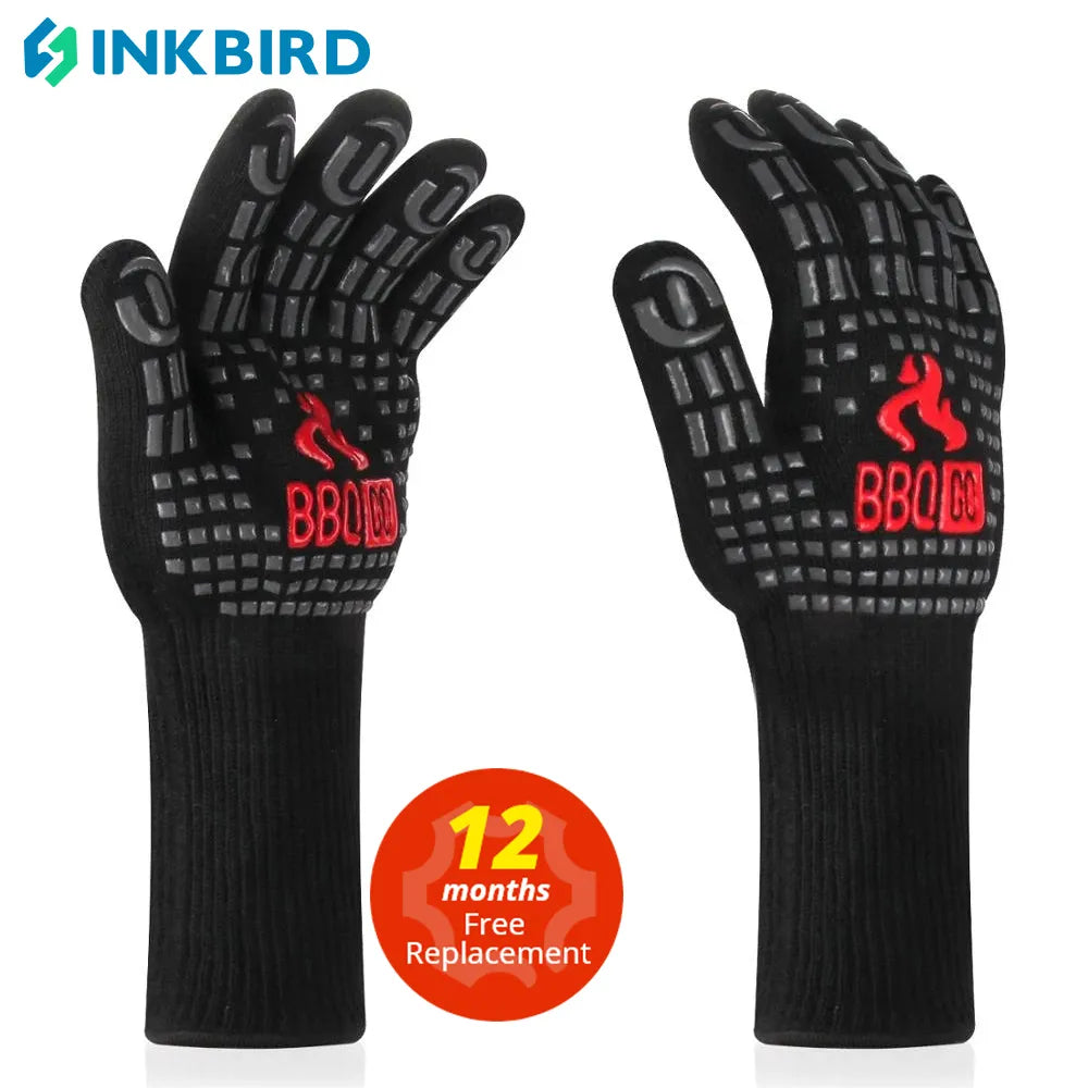 Guantes para barbacoa Inkbird de 14 pulgadas 1472℉ extremadamente resistentes al calor aislados de silicona antideslizantes.