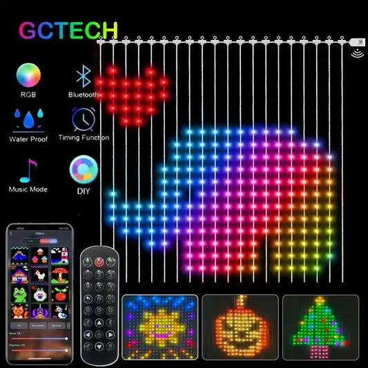 Cortina de luces LED RGB inteligente, Control por aplicación Bluetooth