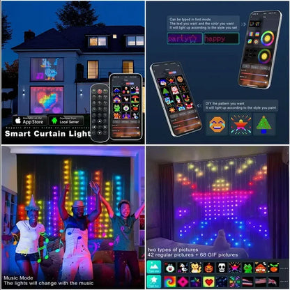 Cortina de luces LED RGB inteligente, Control por aplicación Bluetooth