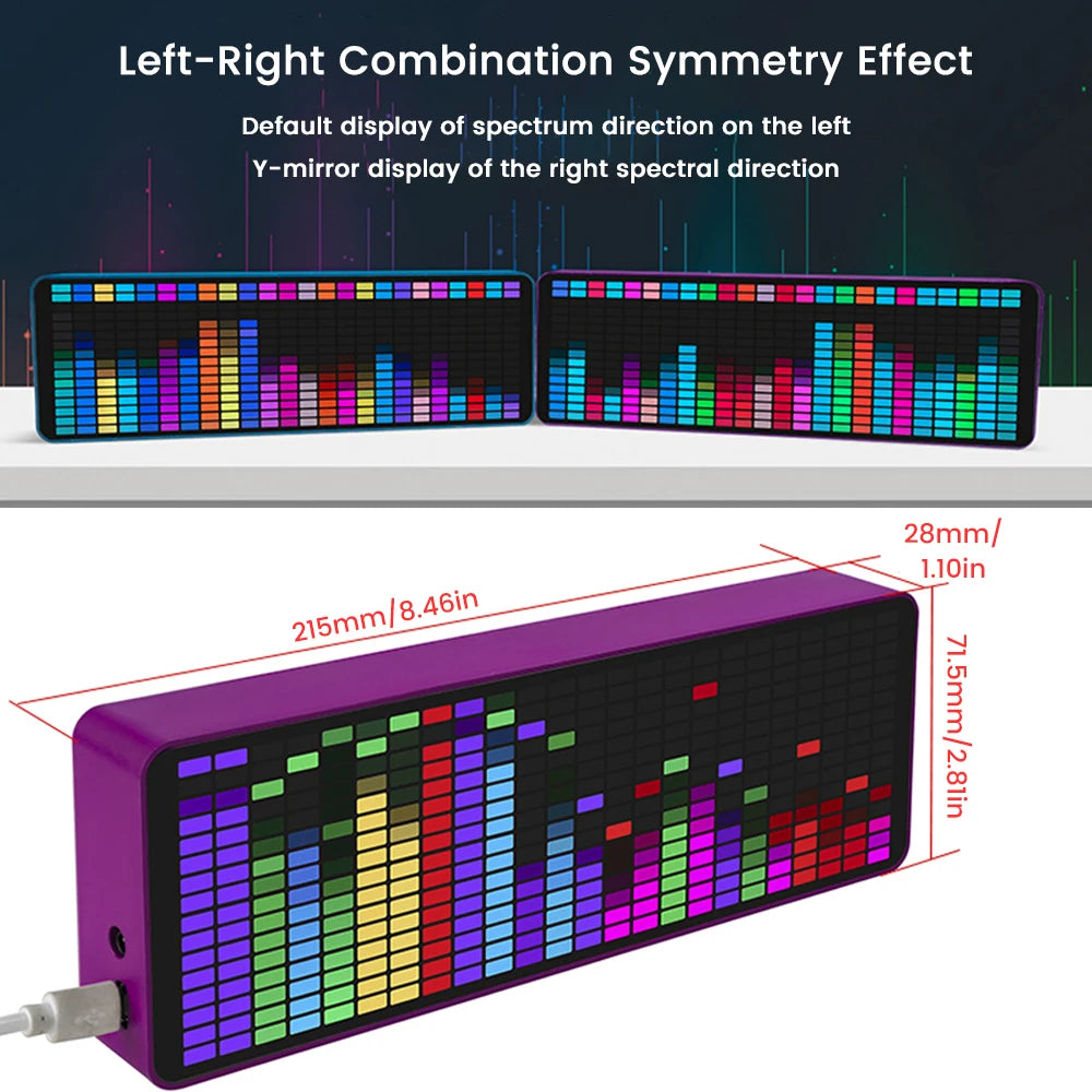 Pantalla de espectro de música LED Luz RGB colorido Reloj electrónico Indicador de nivel de control de voz USB